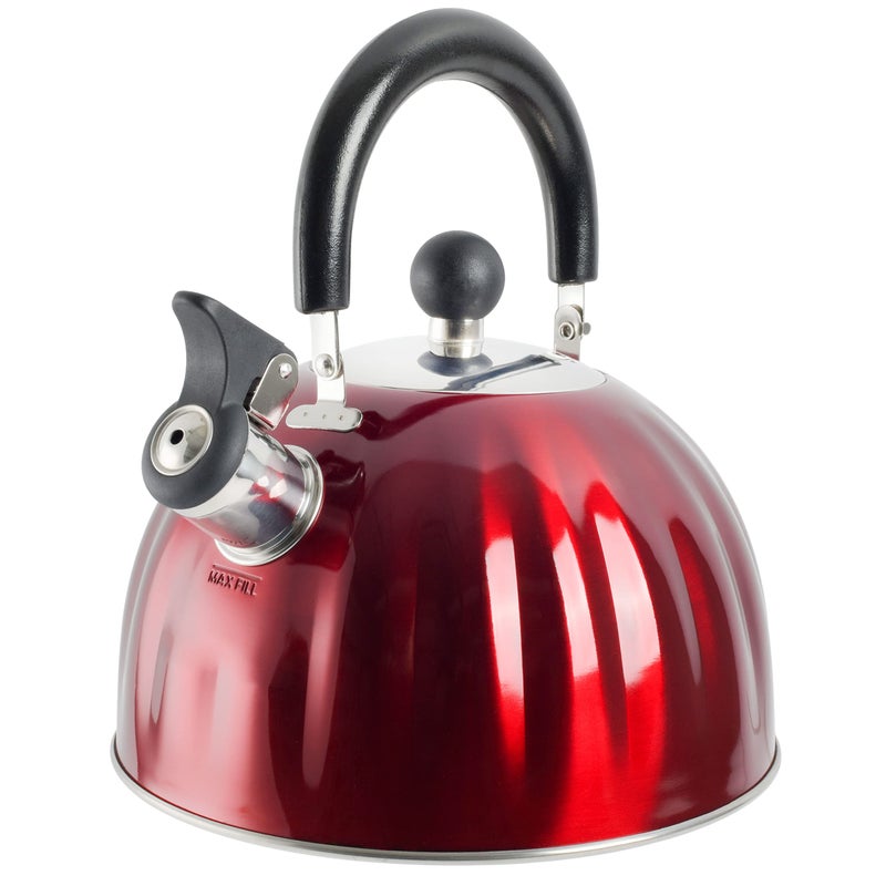 Mr. Coffee Twining 2.1 Quart Pumpkin Shaped Stainless Steel Whistling Tea Kettle, Metallic Red - Image 3
